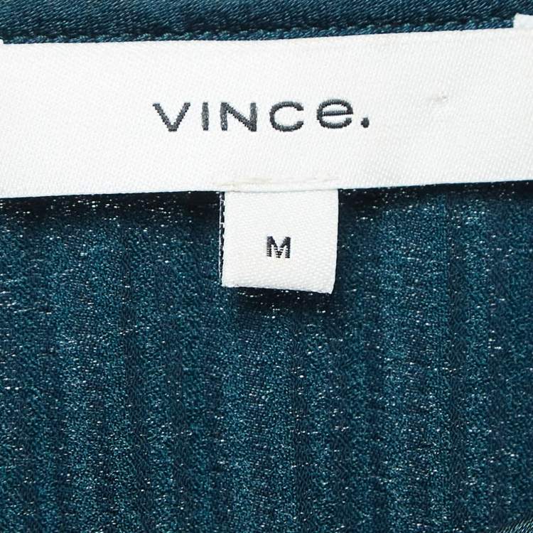 Pre Owned Vince Green Satin Plisse Blouse M