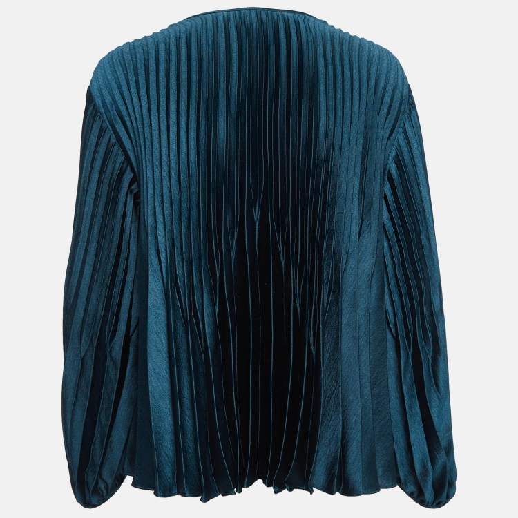 Pre Owned Vince Green Satin Plisse Blouse M
