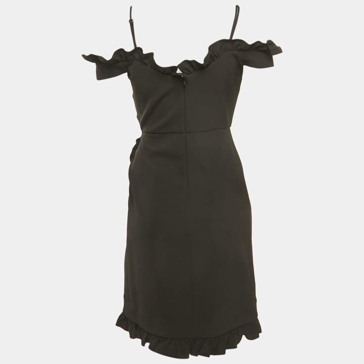 Pre Owned Violante Nessi Black Crepe Ruffled Wrap Style Mini Dress S