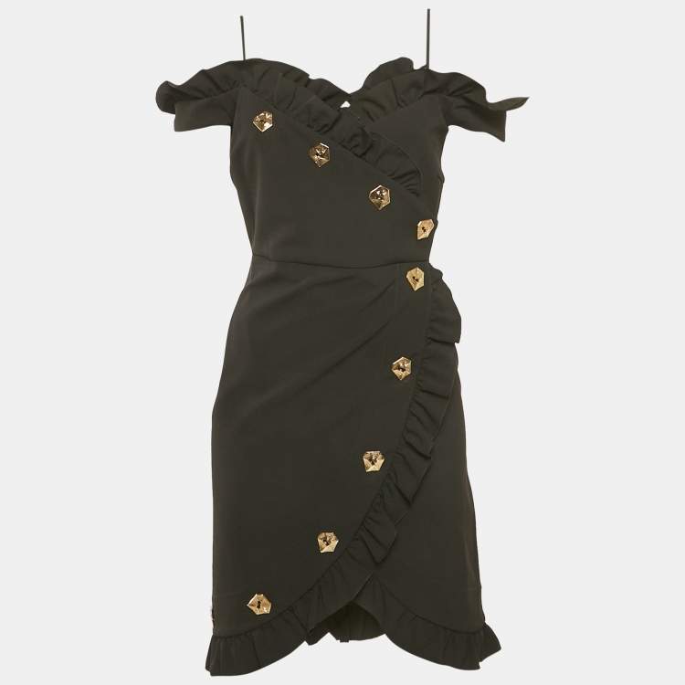 Pre Owned Violante Nessi Black Crepe Ruffled Wrap Style Mini Dress S