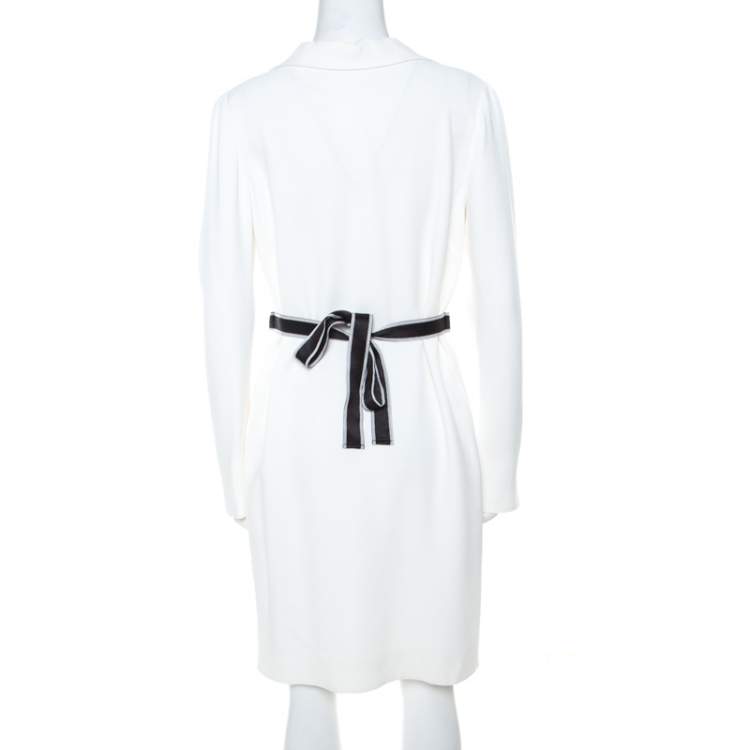 Pre Owned Vionnet Off-White Moss Crepe Short Tuxedo Style Wrap Dress M