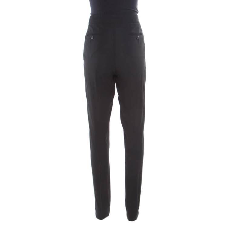Pre Owned Vionnet Black Crepe Pleated High Waist Tailored Trousers L