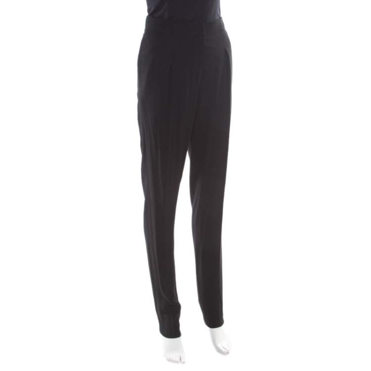 Pre Owned Vionnet Black Crepe Pleated High Waist Tailored Trousers L