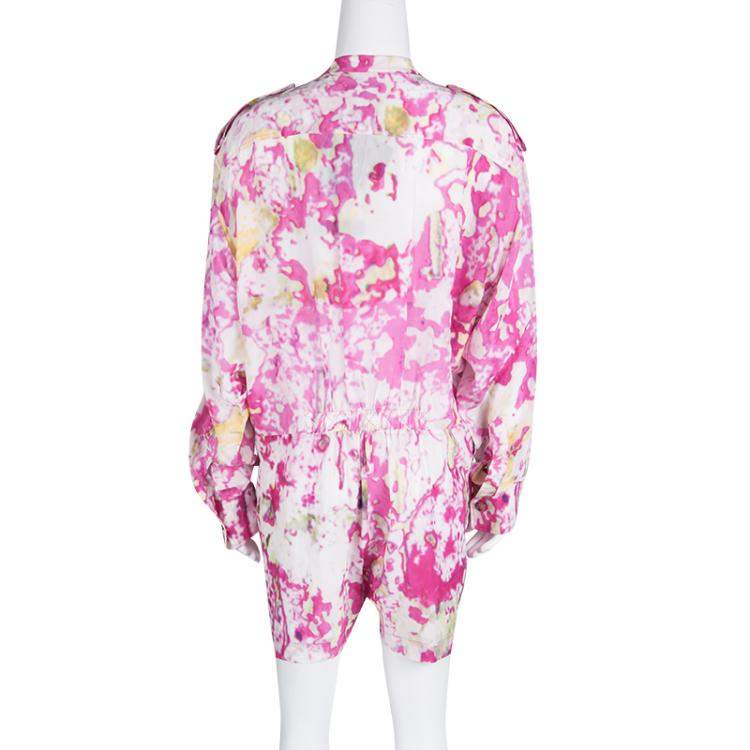 Pre Owned Vivienne Westwood Anglomania Multicolor Watercolor Print Long Sleeve Playsuit S