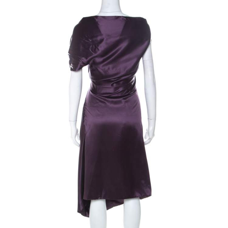 Pre Owned Vivienne Westwood Purple Satin Silk Draped Corset Bodice Dress M
