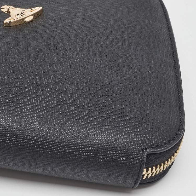 Pre Owned Vivienne Westwood Black Saffiano Leather Heart Zip Crossbody Bag
