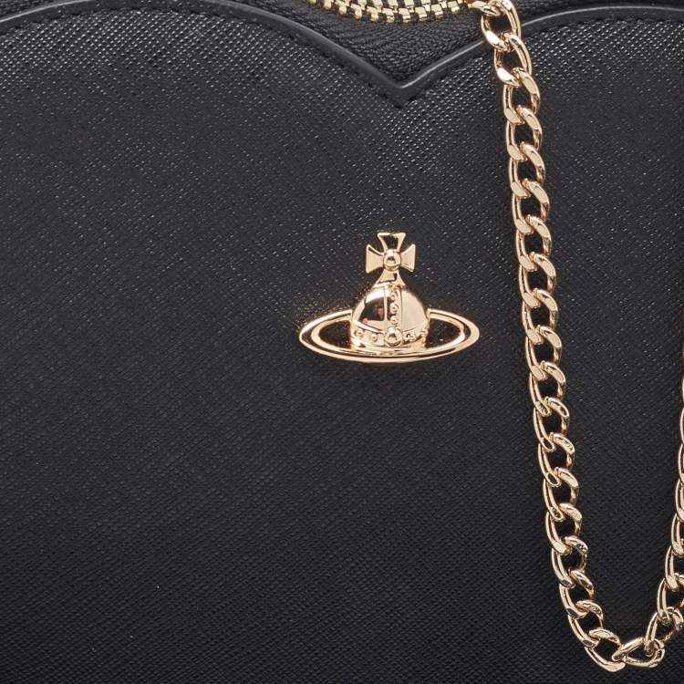 Pre Owned Vivienne Westwood Black Saffiano Leather Heart Zip Crossbody Bag
