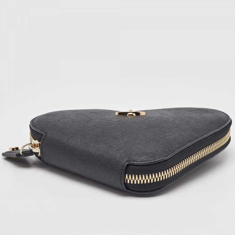 Pre Owned Vivienne Westwood Black Saffiano Leather Heart Zip Crossbody Bag