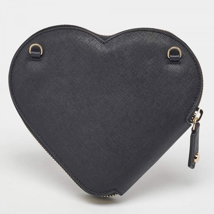 Pre Owned Vivienne Westwood Black Saffiano Leather Heart Zip Crossbody Bag