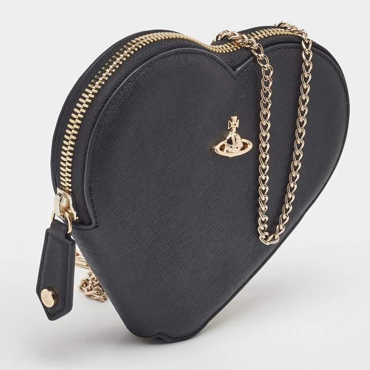 Pre Owned Vivienne Westwood Black Saffiano Leather Heart Zip Crossbody Bag