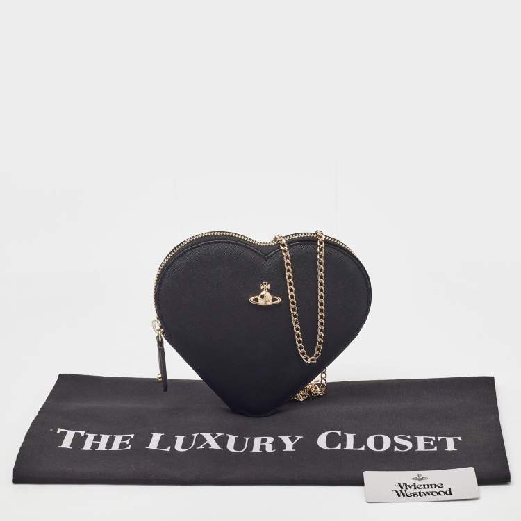 Pre Owned Vivienne Westwood Black Saffiano Leather Heart Zip Crossbody Bag