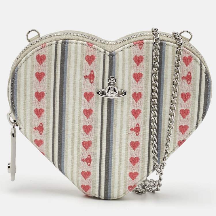 Pre Owned Vivienne Westwood Multicolor Printed Canvas Heart Zip Crossbody Bag