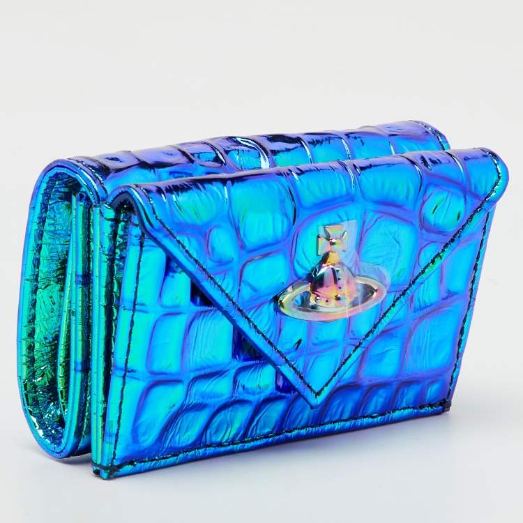 Pre Owned Vivienne Westwood Multicolor Iridescent Croc Embossed Leather Envelope Billfold Small Frame Wallet
