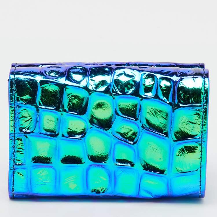 Pre Owned Vivienne Westwood Multicolor Iridescent Croc Embossed Leather Envelope Billfold Small Frame Wallet