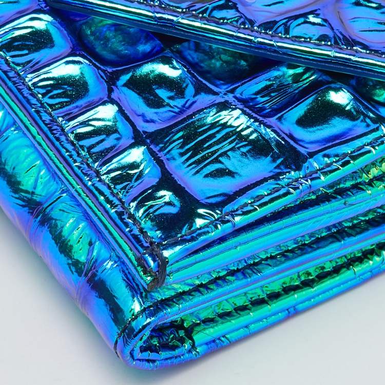 Pre Owned Vivienne Westwood Multicolor Iridescent Croc Embossed Leather Envelope Billfold Small Frame Wallet