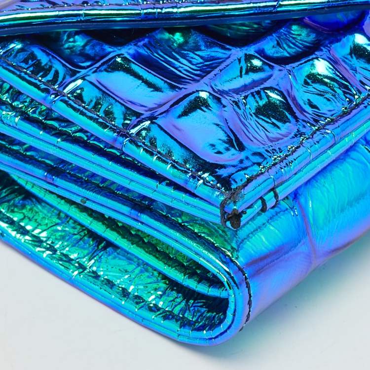 Pre Owned Vivienne Westwood Multicolor Iridescent Croc Embossed Leather Envelope Billfold Small Frame Wallet