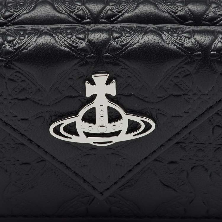 Pre Owned Vivienne Westwood Black Monogram Embossed Leather Envelope Billfold Small Frame Wallet