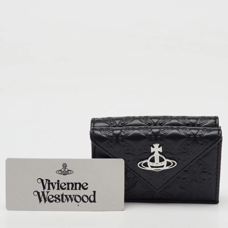 Pre Owned Vivienne Westwood Black Monogram Embossed Leather Envelope Billfold Small Frame Wallet