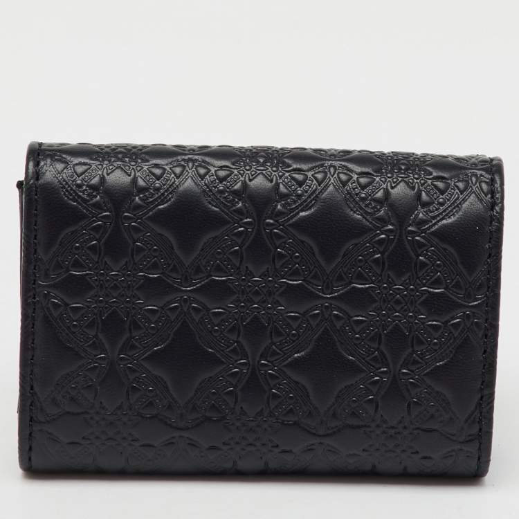 Pre Owned Vivienne Westwood Black Monogram Embossed Leather Envelope Billfold Small Frame Wallet