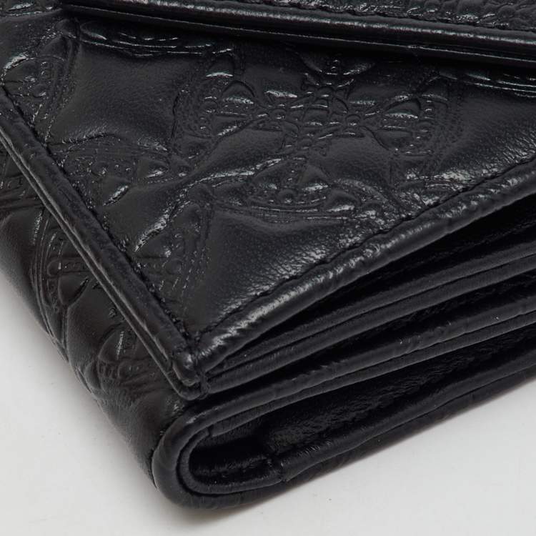 Pre Owned Vivienne Westwood Black Monogram Embossed Leather Envelope Billfold Small Frame Wallet