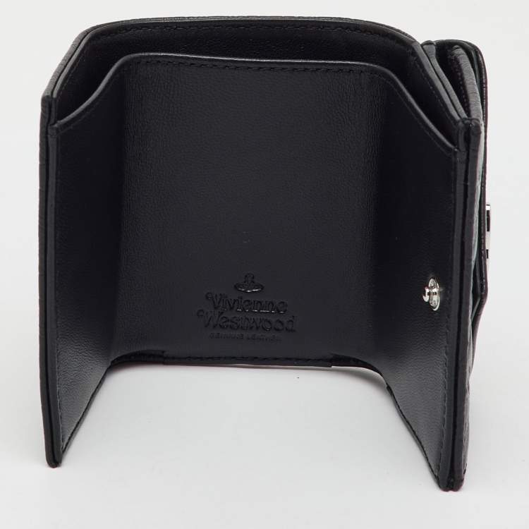 Pre Owned Vivienne Westwood Black Monogram Embossed Leather Envelope Billfold Small Frame Wallet