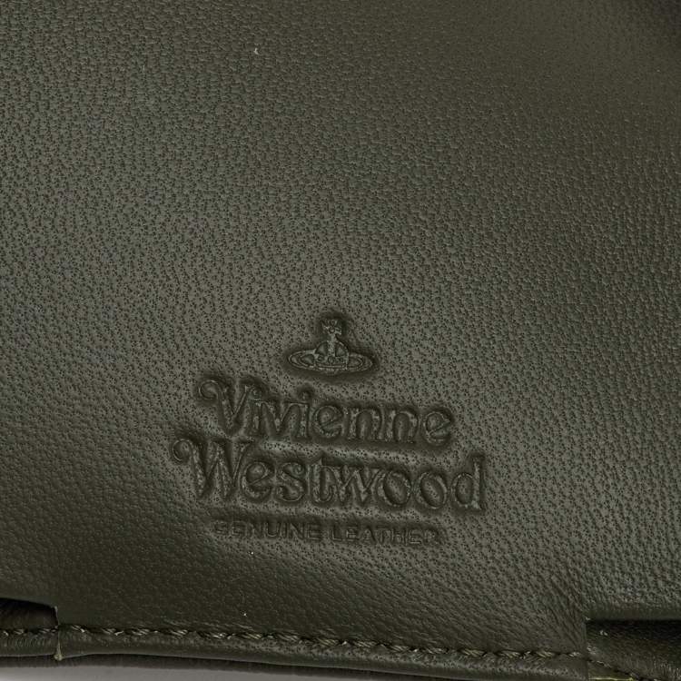 Pre Owned Vivienne Westwood Olive Green Monogram Embossed Leather Envelope Billfold Small Frame Wallet