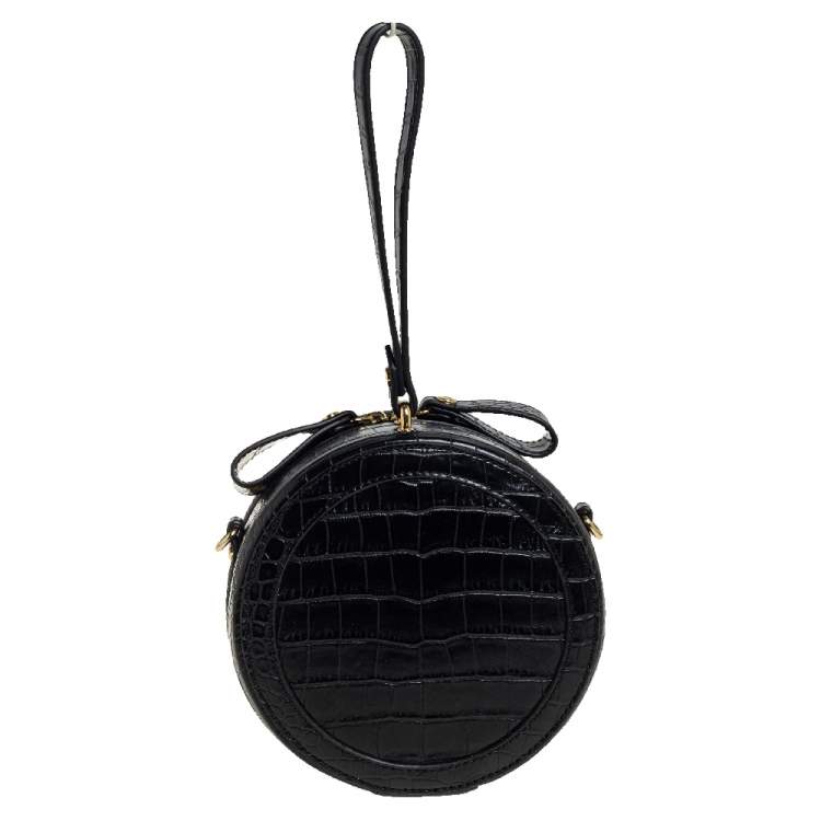 Pre Owned Vivienne Westwood Black Croc Embossed Faux Leather Round Crossbody Bag