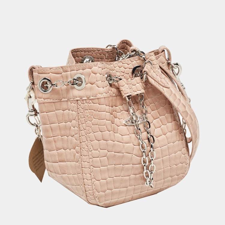 Pre Owned Vivienne Westwood Pink Croc Embossed Leather Chrissy Bucket Bag