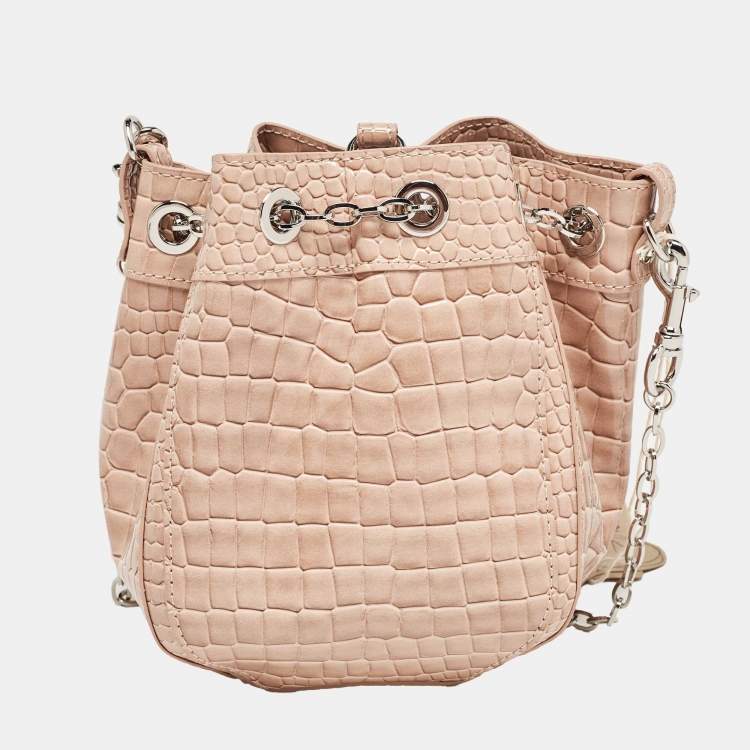 Pre Owned Vivienne Westwood Pink Croc Embossed Leather Chrissy Bucket Bag