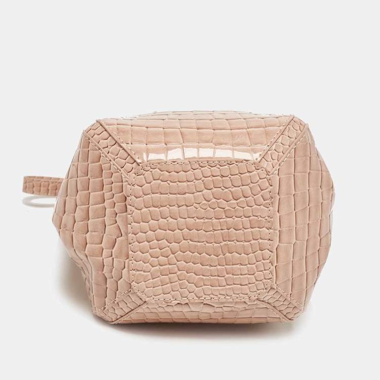 Pre Owned Vivienne Westwood Pink Croc Embossed Leather Chrissy Bucket Bag