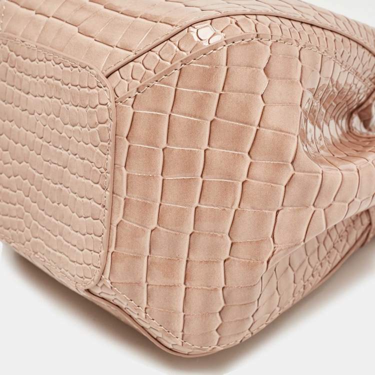 Pre Owned Vivienne Westwood Pink Croc Embossed Leather Chrissy Bucket Bag
