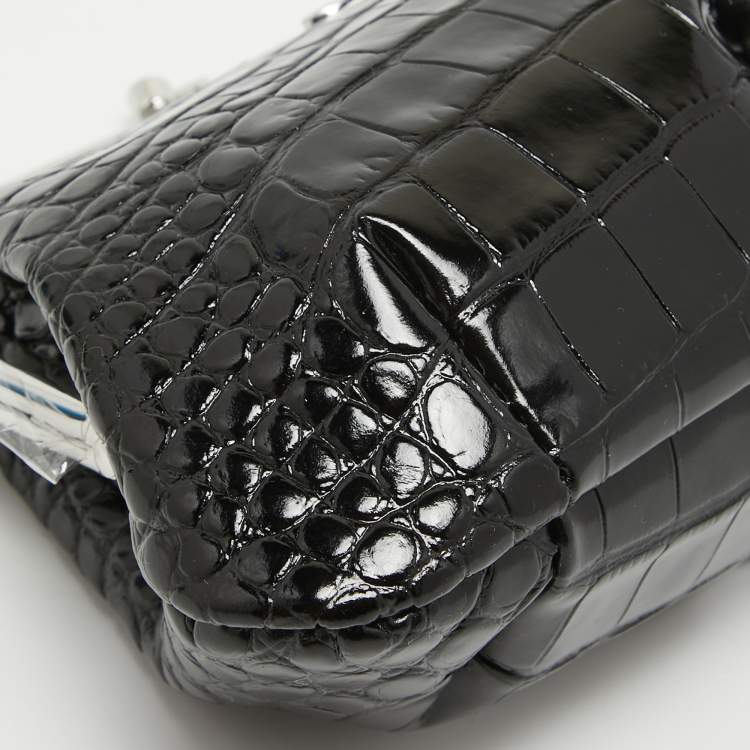 Pre Owned Vivienne Westwood Black Croc Embossed Leather Granny Frame Chain Clutch
