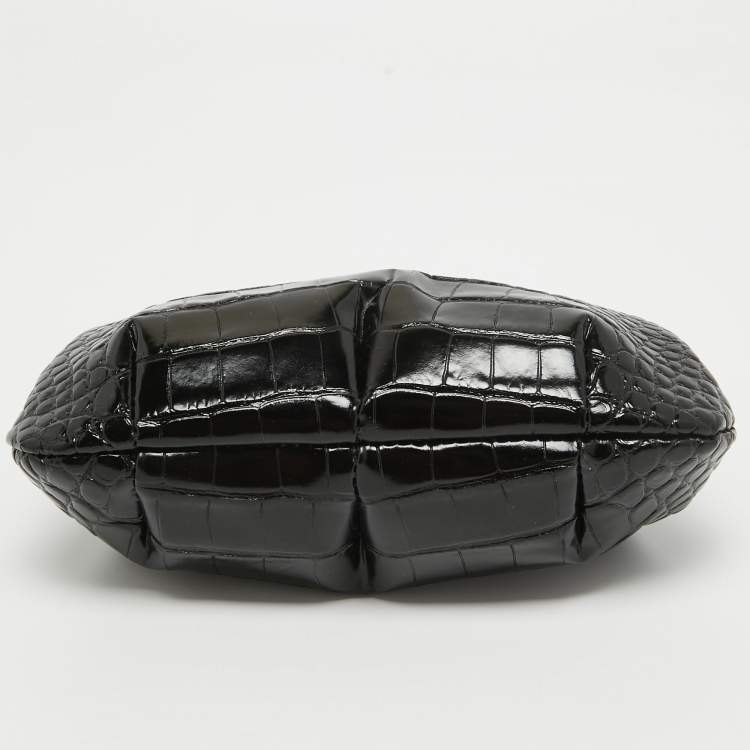 Pre Owned Vivienne Westwood Black Croc Embossed Leather Granny Frame Chain Clutch