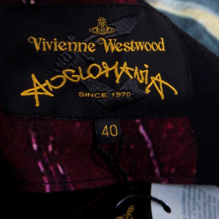 Pre Owned Vivienne Westwood Anglomania Black Leaf Printed Draped Tie Detail Jumpsuit S