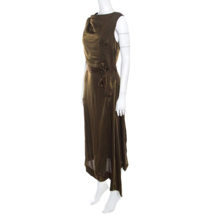 Pre Owned Vivienne Westwood Anglomnia Metallic Gold Asymmetric Hem Sleeveless Vasari Dress S