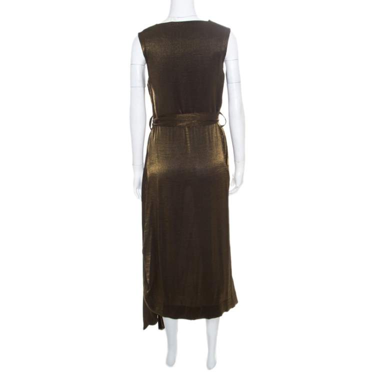 Pre Owned Vivienne Westwood Anglomnia Metallic Gold Asymmetric Hem Sleeveless Vasari Dress S