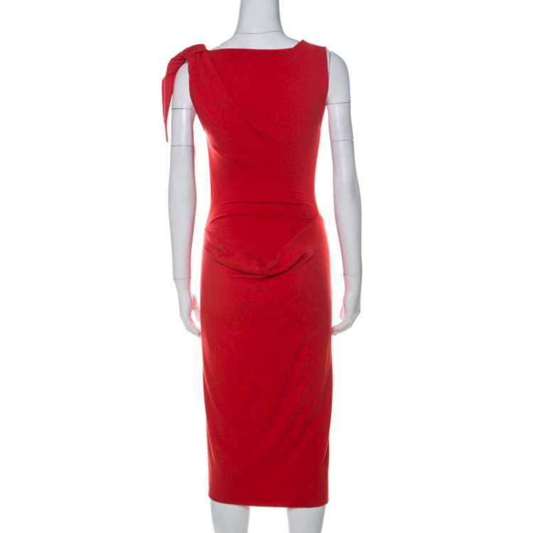 Pre Owned Vivienne Westwood Red Label Red Wool Asymmetrical Faux Wrap Midi Dress S 