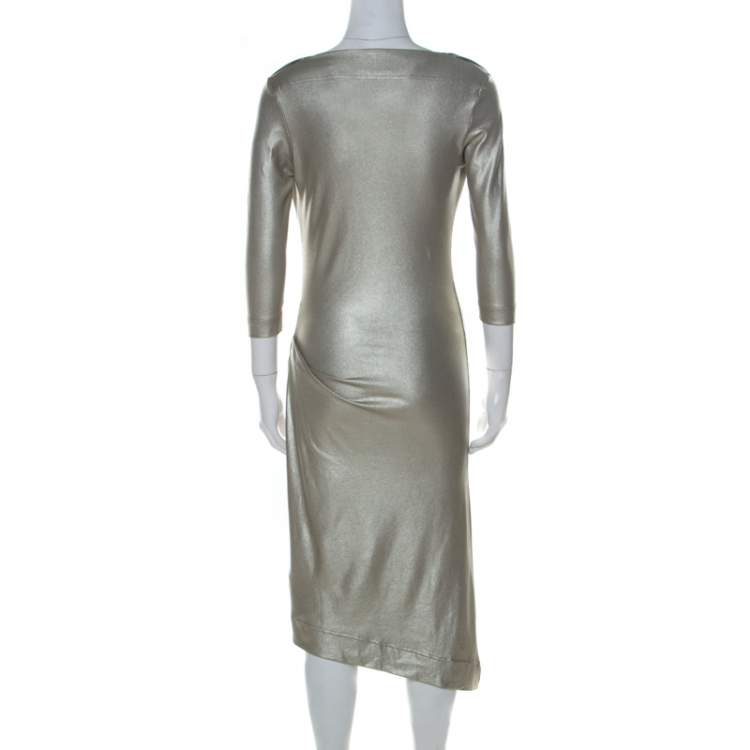 Pre Owned Vivienne Westwood Anglomania Metallic Stretch Knit Asymmetric Dress S 