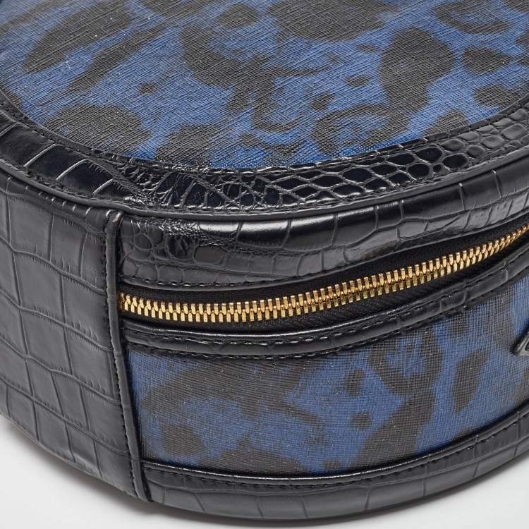 Pre Owned Vivienne Westwood Black/Blue Croc Embossed Leather Round Crossbody Bag