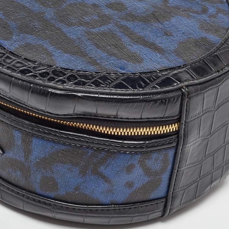 Pre Owned Vivienne Westwood Black/Blue Croc Embossed Leather Round Crossbody Bag