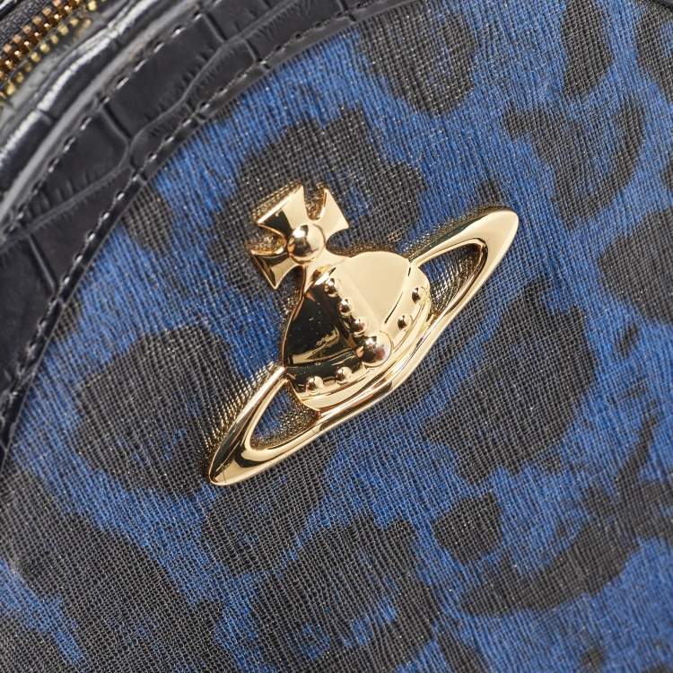 Pre Owned Vivienne Westwood Black/Blue Croc Embossed Leather Round Crossbody Bag