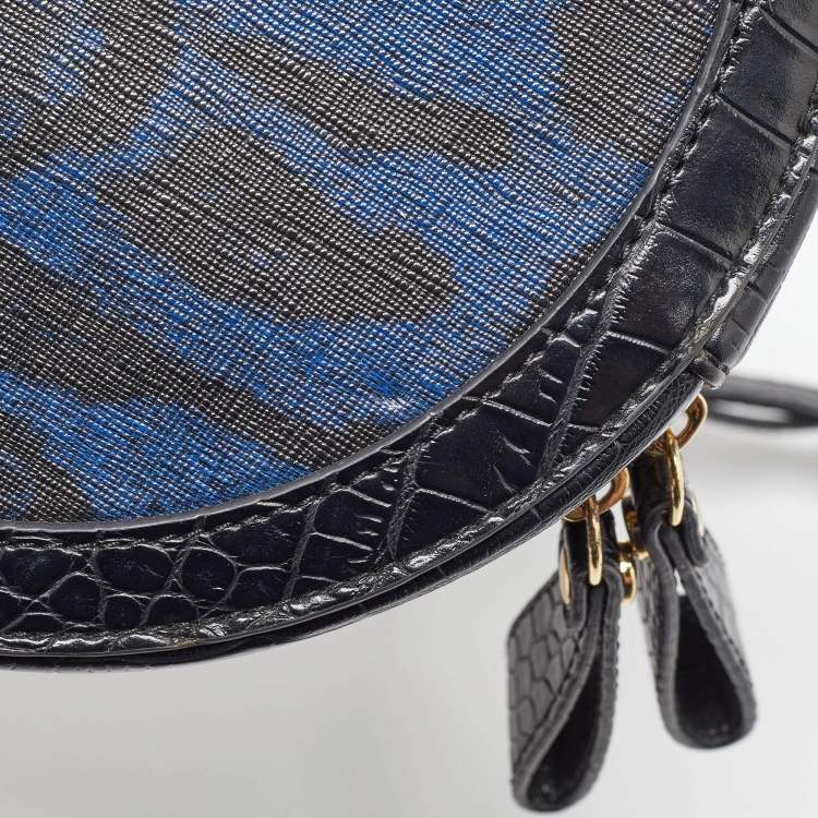Pre Owned Vivienne Westwood Black/Blue Croc Embossed Leather Round Crossbody Bag