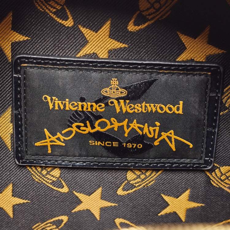 Pre Owned Vivienne Westwood Black/Blue Croc Embossed Leather Round Crossbody Bag