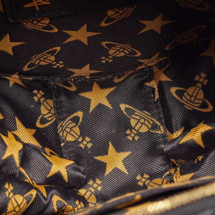 Pre Owned Vivienne Westwood Black/Blue Croc Embossed Leather Round Crossbody Bag