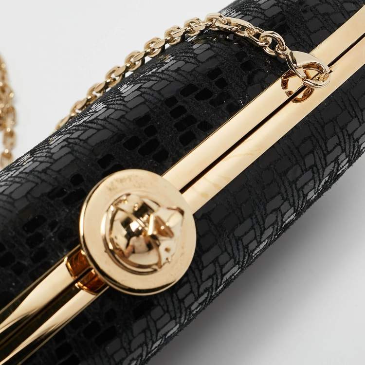 Pre Owned Vivienne Westwood Black Printed Patent Leather Frame Chain Clutch