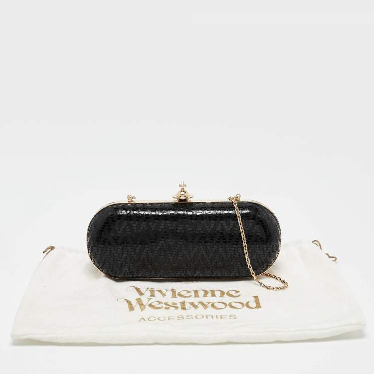 Pre Owned Vivienne Westwood Black Printed Patent Leather Frame Chain Clutch