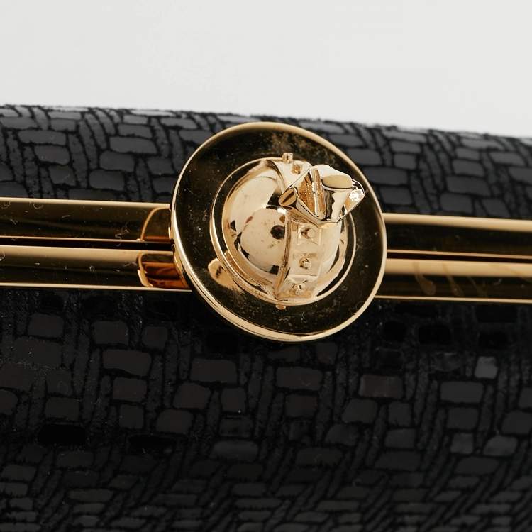 Pre Owned Vivienne Westwood Black Printed Patent Leather Frame Chain Clutch