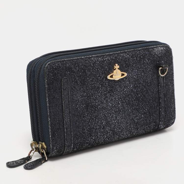 Pre Owned Vivienne Westwood Metallic Suede Double Zip Wallet