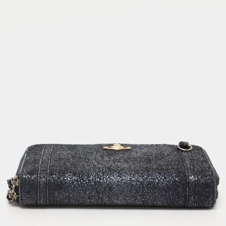 Pre Owned Vivienne Westwood Metallic Suede Double Zip Wallet