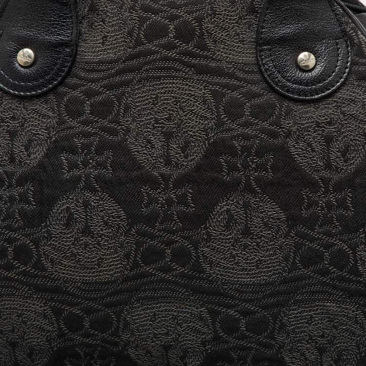 Pre Owned Vivienne Westwood Black Leather and Jacquard Orb Print Satchel